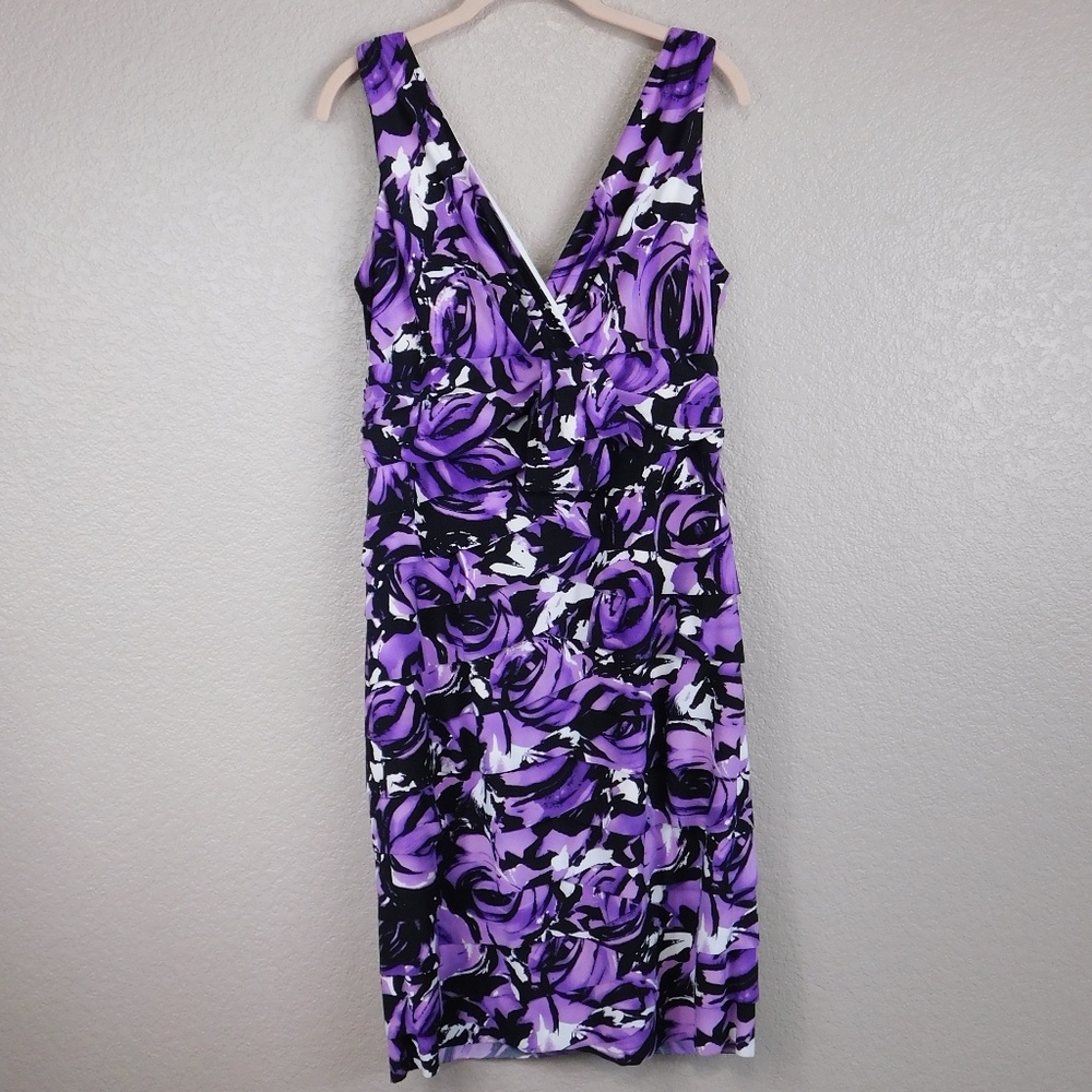 Jones New York Dress Purple Floral Ruffled Dress